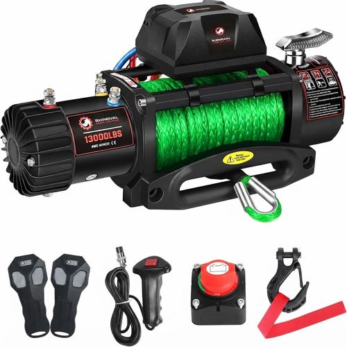 13,000 lb Electric Winch, Green Synthetic Rope
