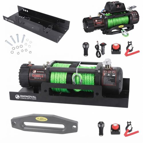 13,000 lb Winch and Mount Plate Bundle, Green Rope