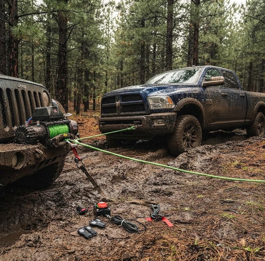 13,000 lb Electric Winch, Green Synthetic Rope