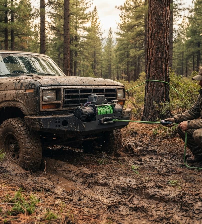 13,000 lb Winch and Mount Plate Bundle, Green Rope